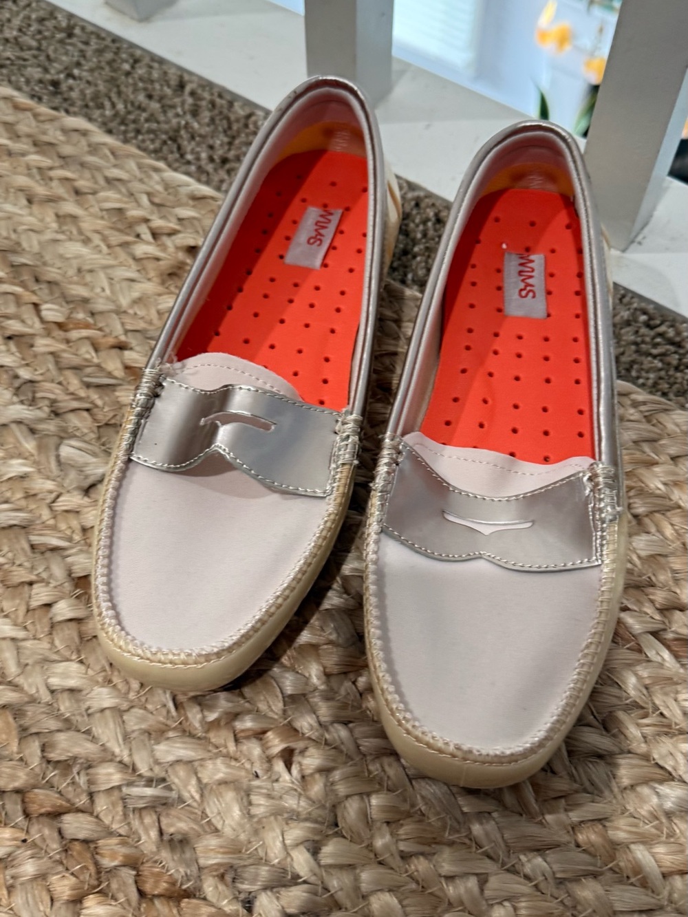 Swims Women's Beige Loafers with Silver Accent and Orange Insole